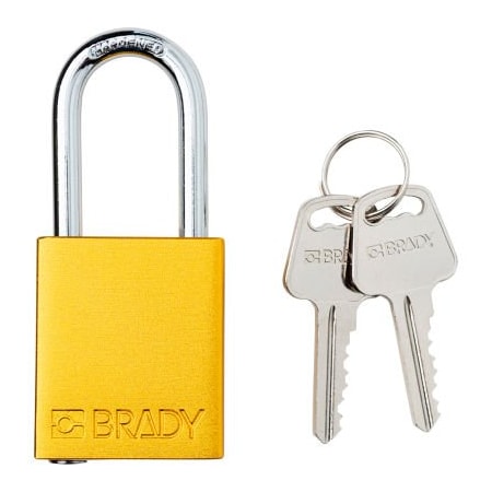 Brady Brady Safety Lockout Padlock, Keyed Different, 1-1/2in, Aluminum/Steel, Yellow SDAL-YLW-38ST-KD